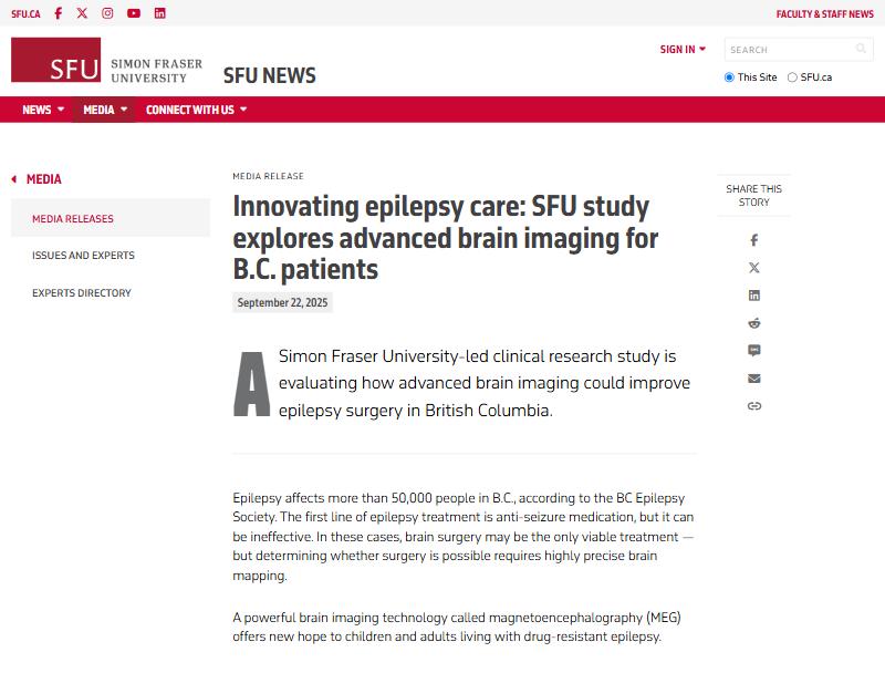 SFU News, 22 September 2025: Innovating epilepsy care, more than 50,000 people in B.C. have epilepsy